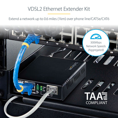 StarTech.com VDSL-LAN-EXTENDER-1G network extender Network repeater Black