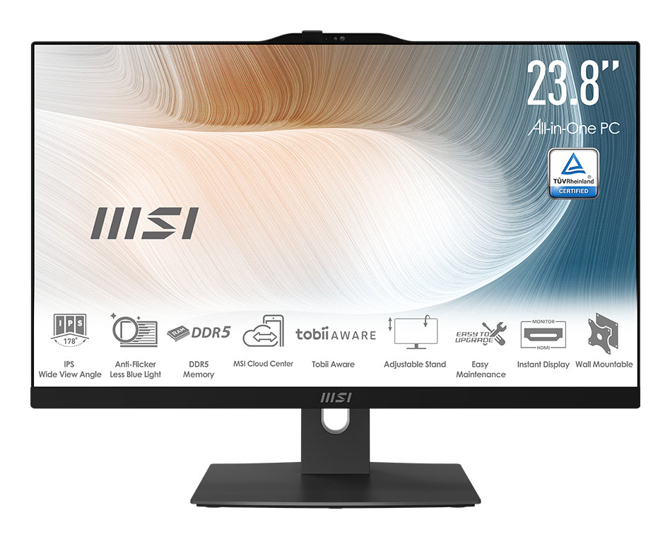 MSI Modern 1M-1096US Intel® Core™ i5 120U 23.8" 1920 x 1080 pixels Touchscreen All-in-One PC 16 GB DDR5-SDRAM 1 TB SSD Windows 11 Home Wi-Fi 6E (802.11ax) Black