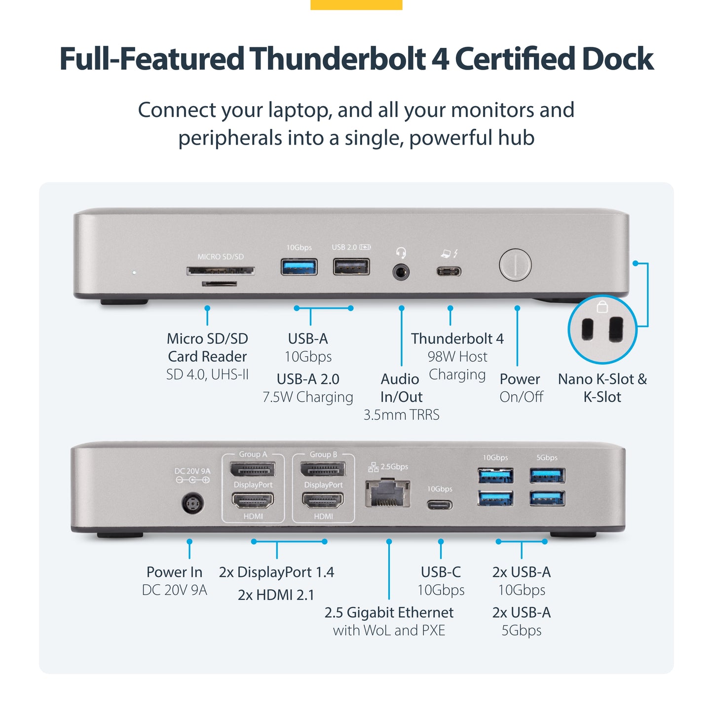 StarTech.com 132N-TB4USB4DOCK laptop dock/port replicator Wired Thunderbolt 4 Gray