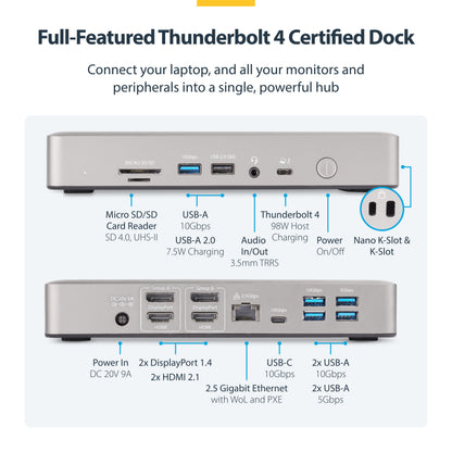 StarTech.com 132N-TB4USB4DOCK laptop dock/port replicator Wired Thunderbolt 4 Gray