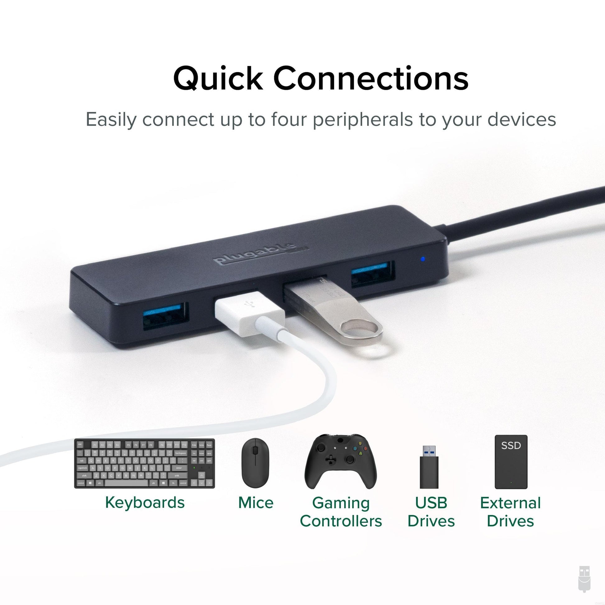 Plugable Technologies USB3-HUB4A interface hub USB 3.2 Gen 1 (3.1 Gen 1) Type-A 5000 Mbit/s Black