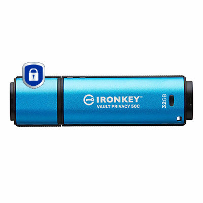 Kingston Technology IronKey Vault Privacy 50 USB flash drive 32 GB USB Type-C 3.2 Gen 1 (3.1 Gen 1) Black, Blue
