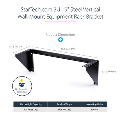 StarTech.com RK319WALLV rack cabinet 3U Wall mounted rack Black