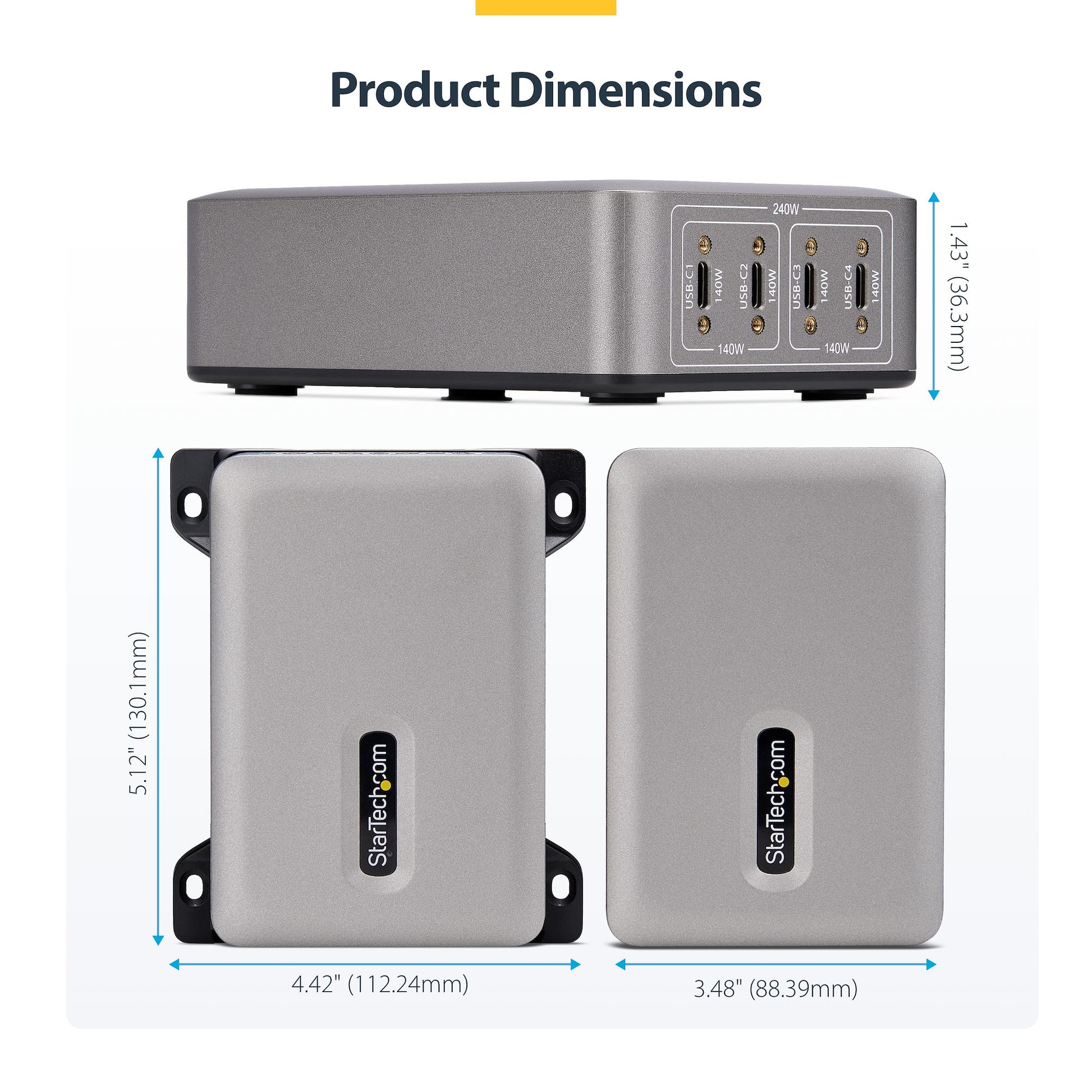 StarTech.com 424D3N-USB-C-CHARGER mobile device charger Universal Silver AC Fast charging Indoor