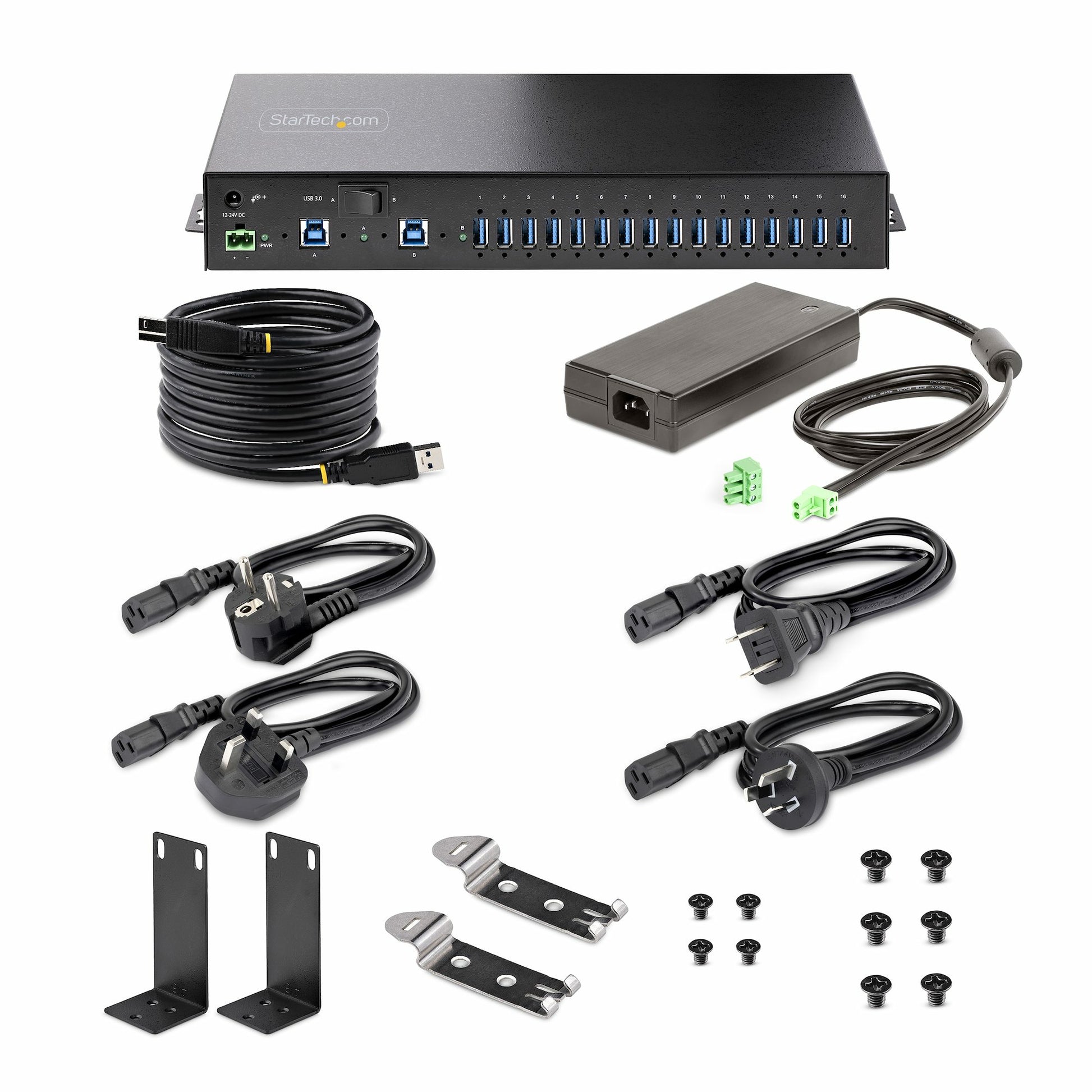 StarTech.com S5G16AINDS-USB-A-HUB interface hub 2 x USB 3.2 Gen 1 (3.1 Gen 1) Type-B 5000 Mbit/s Black