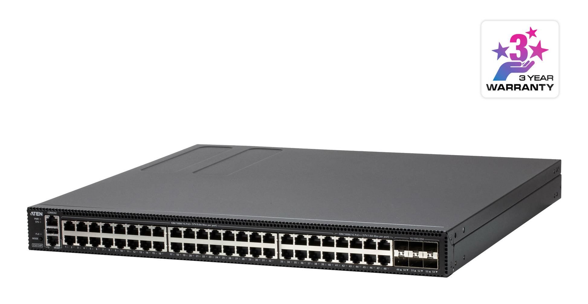 ATEN ES0154P network switch Managed L2+ Gigabit Ethernet (10/100/1000) Power over Ethernet (PoE) Black