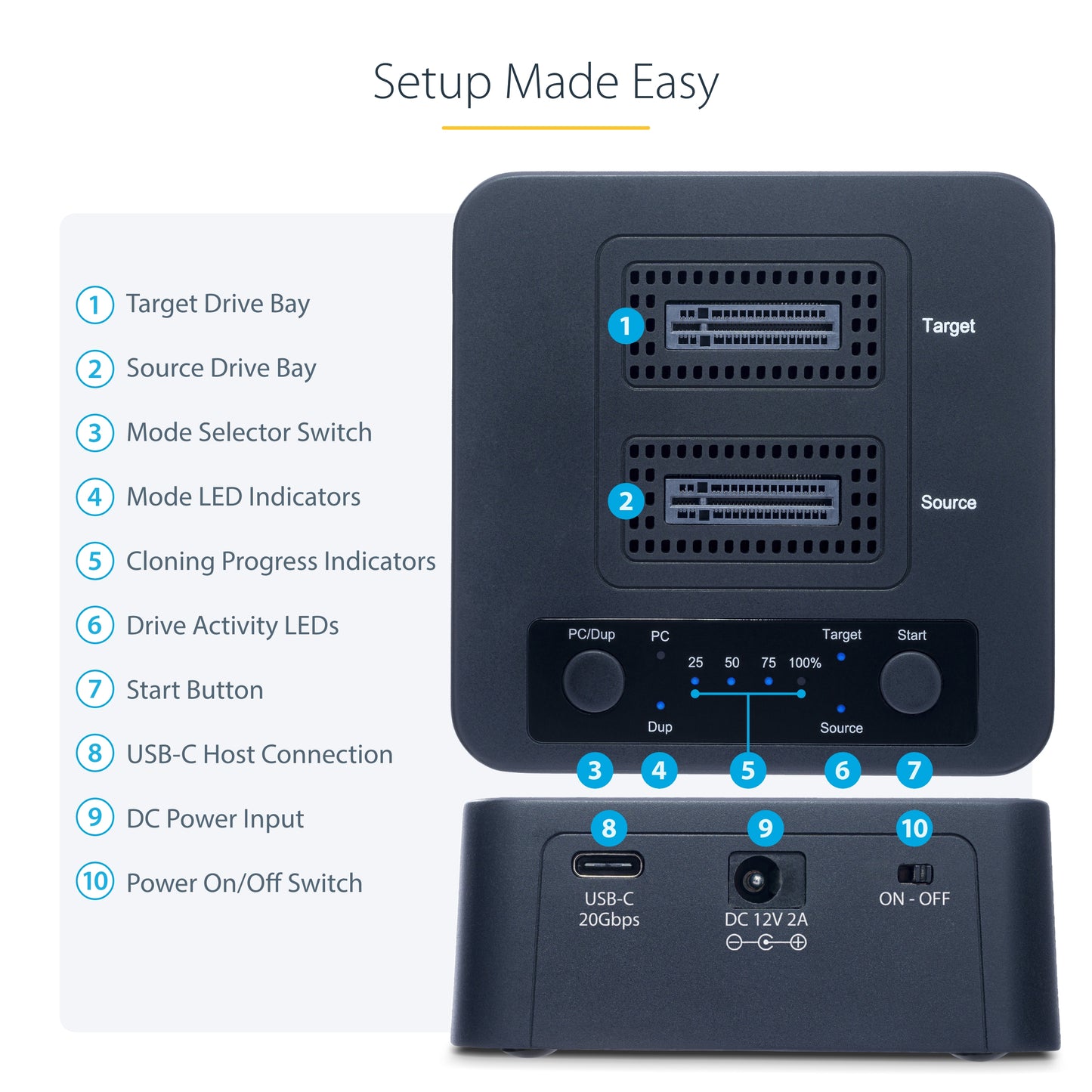 StarTech.com M2-HDD-DUPLICATOR-N1 media duplicator HDD/SSD duplicator Black 1 copies