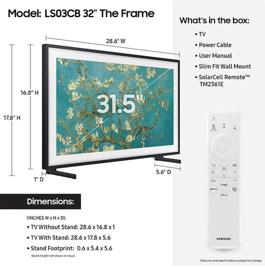 Samsung The Frame QN32LS03CBFXZA TV 32" Full HD Smart TV Wi-Fi Black