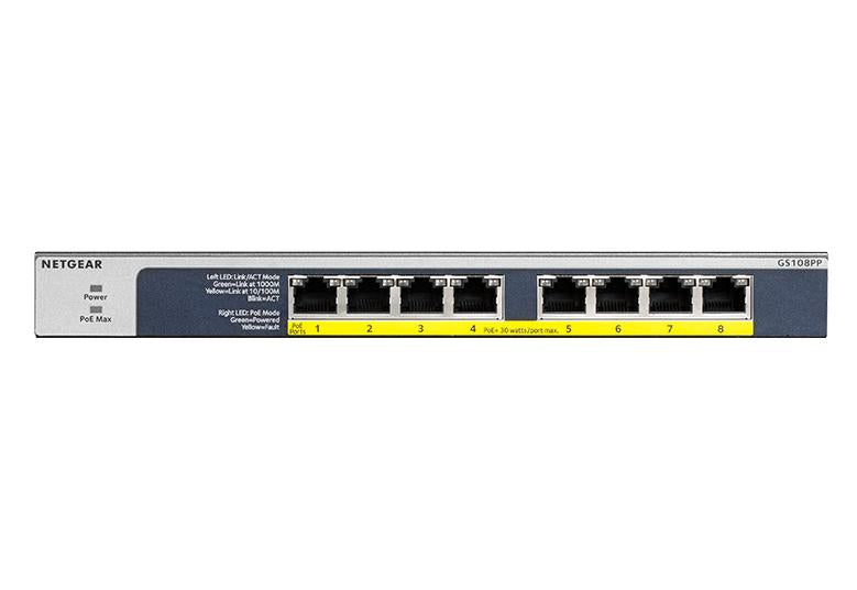 NETGEAR GS108PP Unmanaged Gigabit Ethernet (10/100/1000) Power over Ethernet (PoE) Black