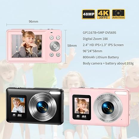 4K Dual Screen Digital Camera 48MP with 32 GB SD Card