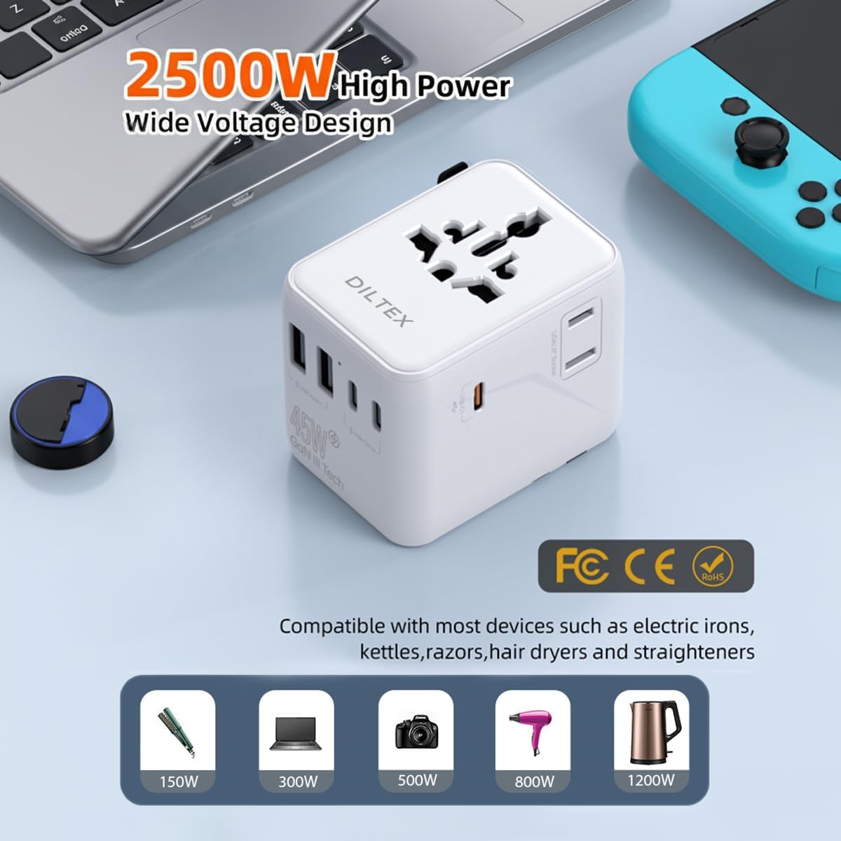 45W Universal Travel Adapter with Multi USB-A & C Ports