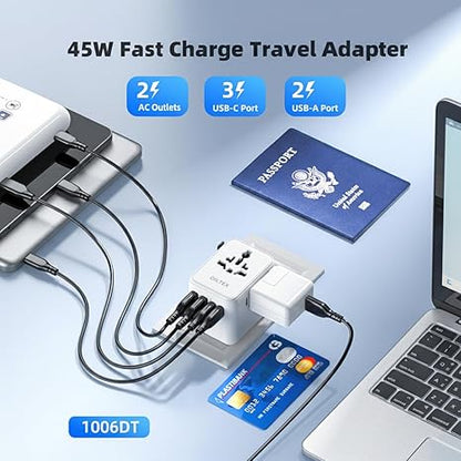 45W Universal Travel Adapter with Multi USB-A & C Ports