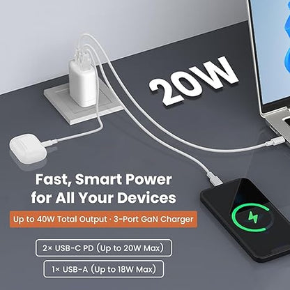 3USB Ports Gan 20W Foldable Charger 2 Pack