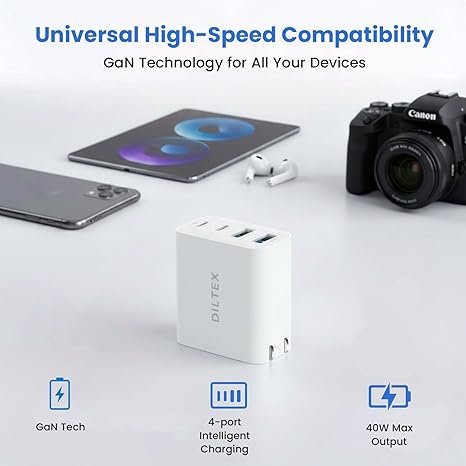 4USB Ports Gan 40W Foldable Charger 2 Pack