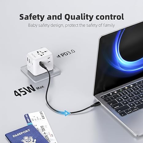 45W Universal Travel Adapter with Multi USB-A & C Ports