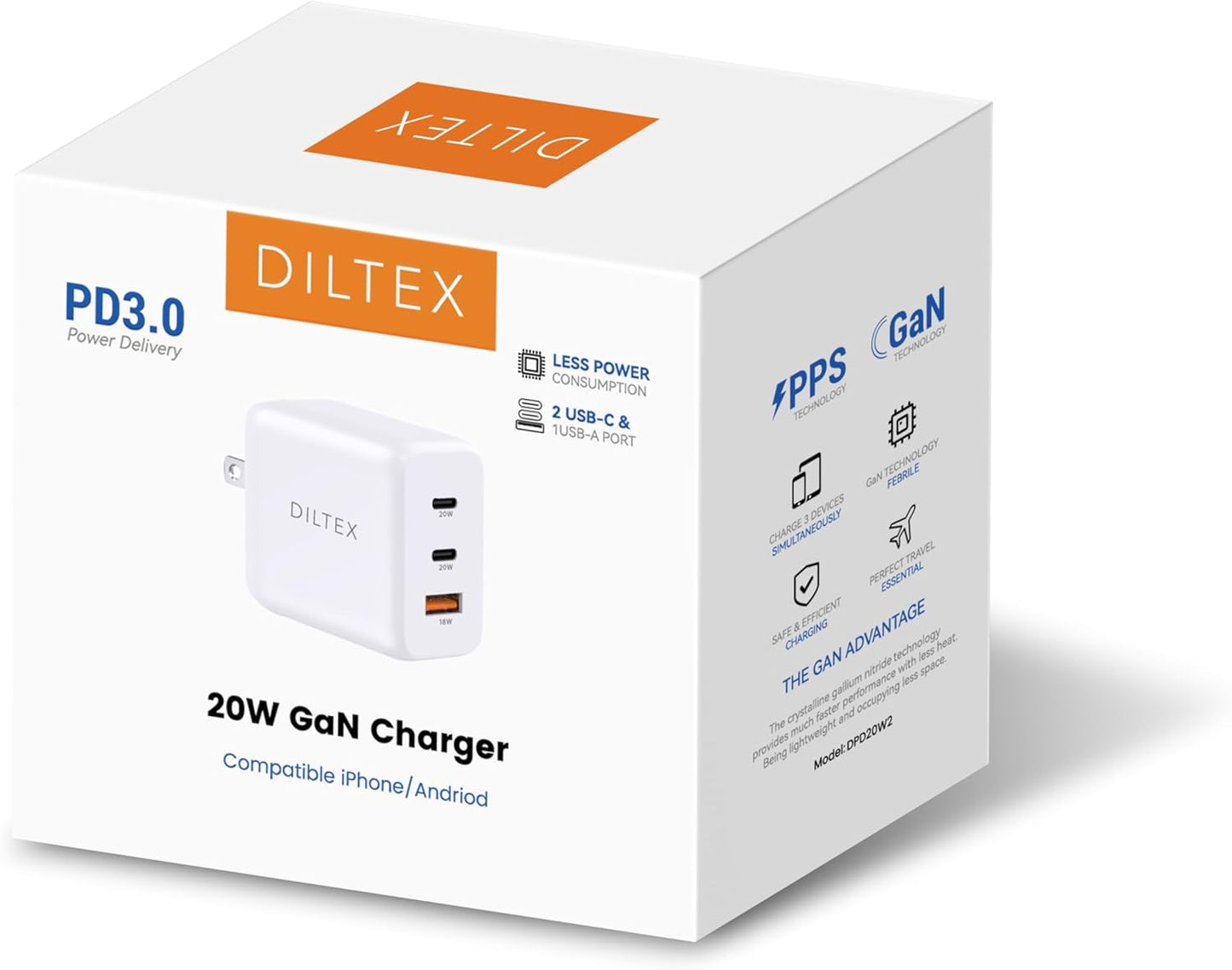 3USB Ports Gan 20W Foldable Charger 2 Pack