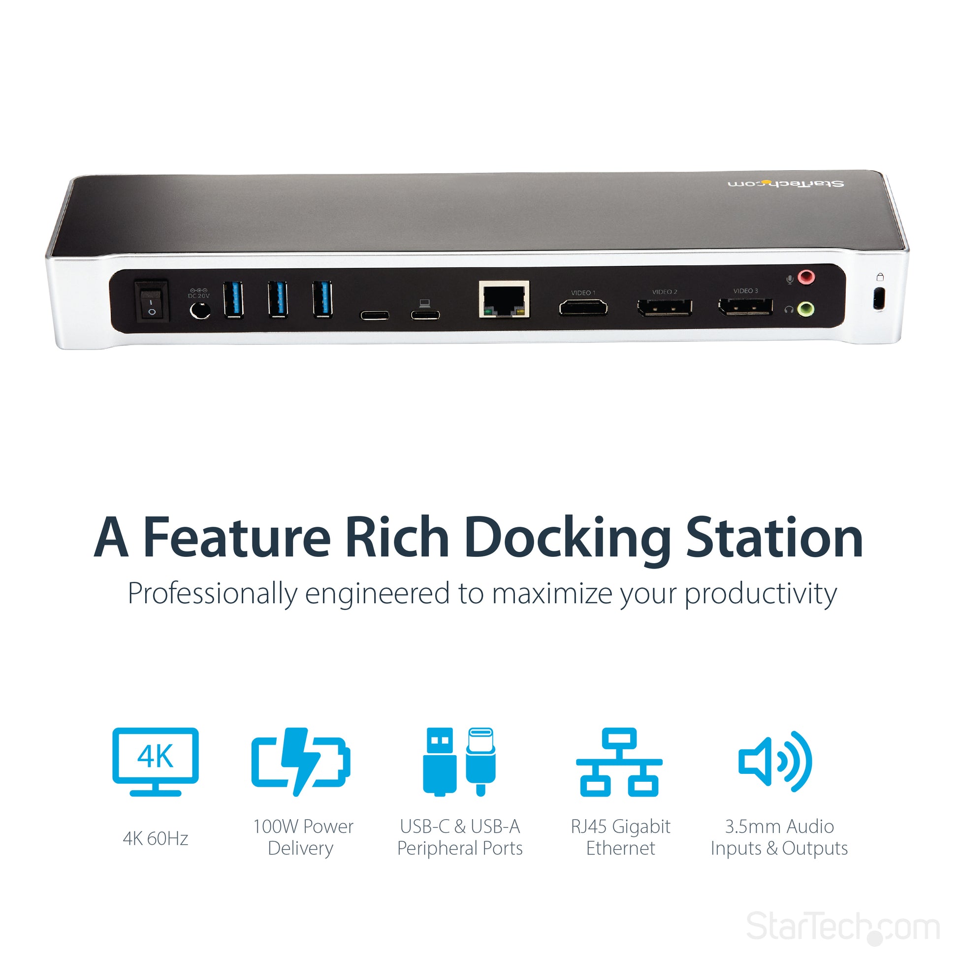 StarTech.com DK30CH2DEP laptop dock/port replicator Wired USB 3.2 Gen 1 (3.1 Gen 1) Type-C Black, Silver