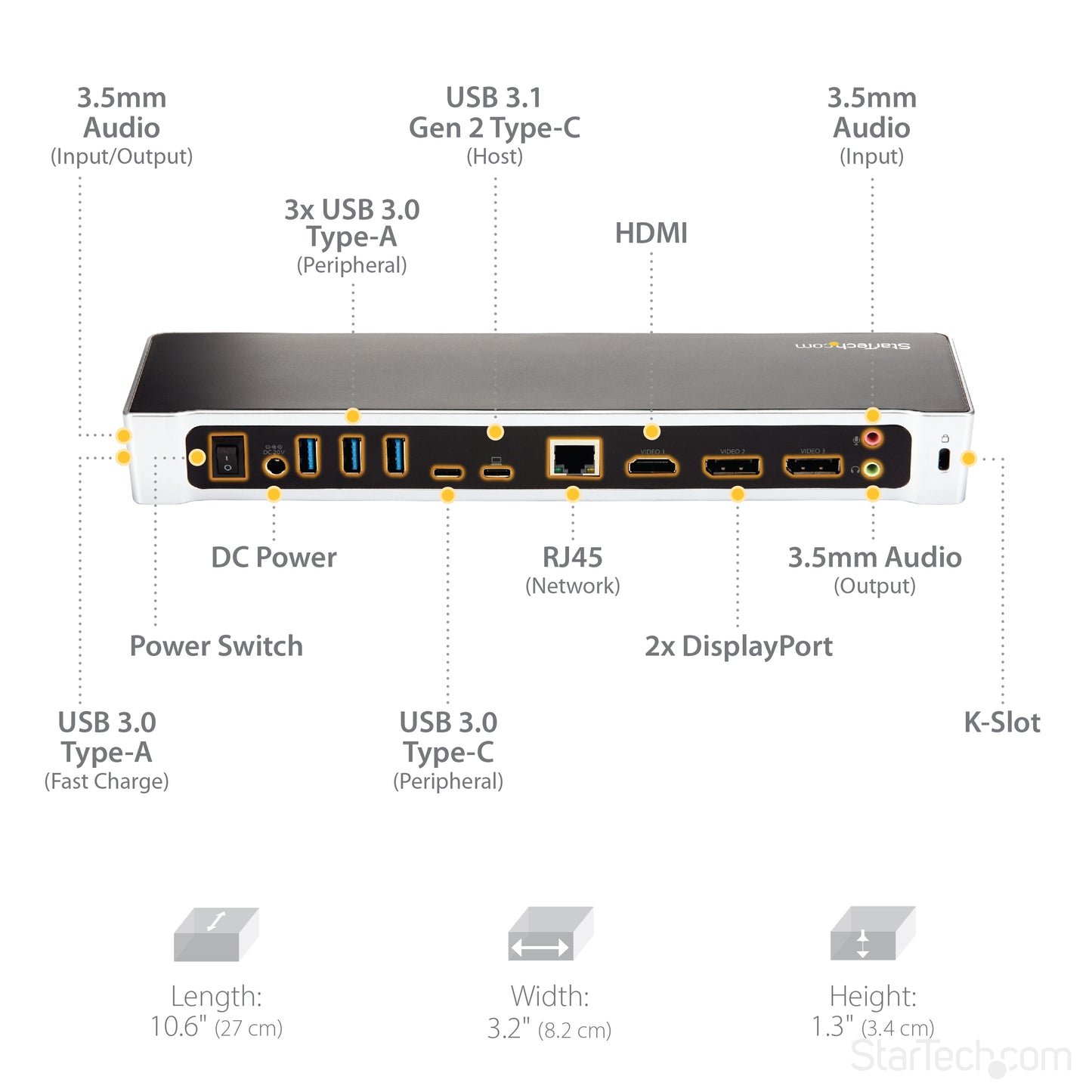 StarTech.com DK30CH2DEP laptop dock/port replicator Wired USB 3.2 Gen 1 (3.1 Gen 1) Type-C Black, Silver