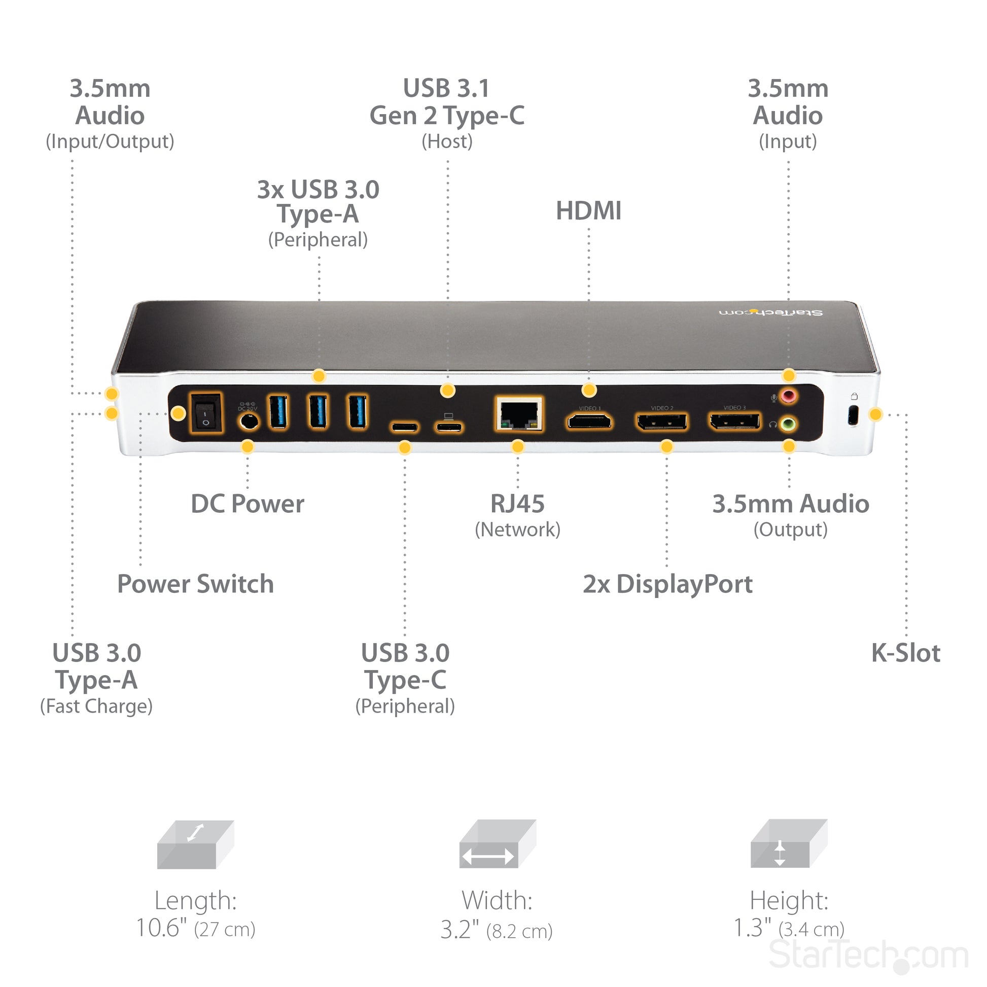 StarTech.com DK30CH2DEP laptop dock/port replicator Wired USB 3.2 Gen 1 (3.1 Gen 1) Type-C Black, Silver