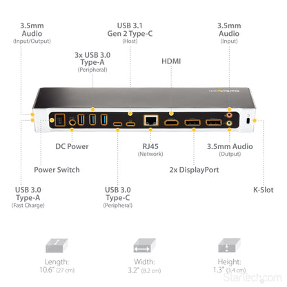 StarTech.com DK30CH2DEP laptop dock/port replicator Wired USB 3.2 Gen 1 (3.1 Gen 1) Type-C Black, Silver