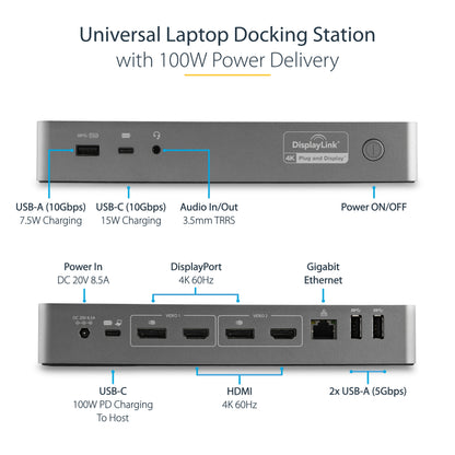 StarTech.com DK30C2DPEP laptop dock/port replicator Wired USB 3.2 Gen 1 (3.1 Gen 1) Type-C Black, Gray