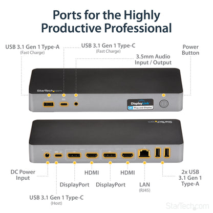 StarTech.com DK30C2DPPD laptop dock/port replicator Wired USB 3.2 Gen 1 (3.1 Gen 1) Type-C Black, Gray