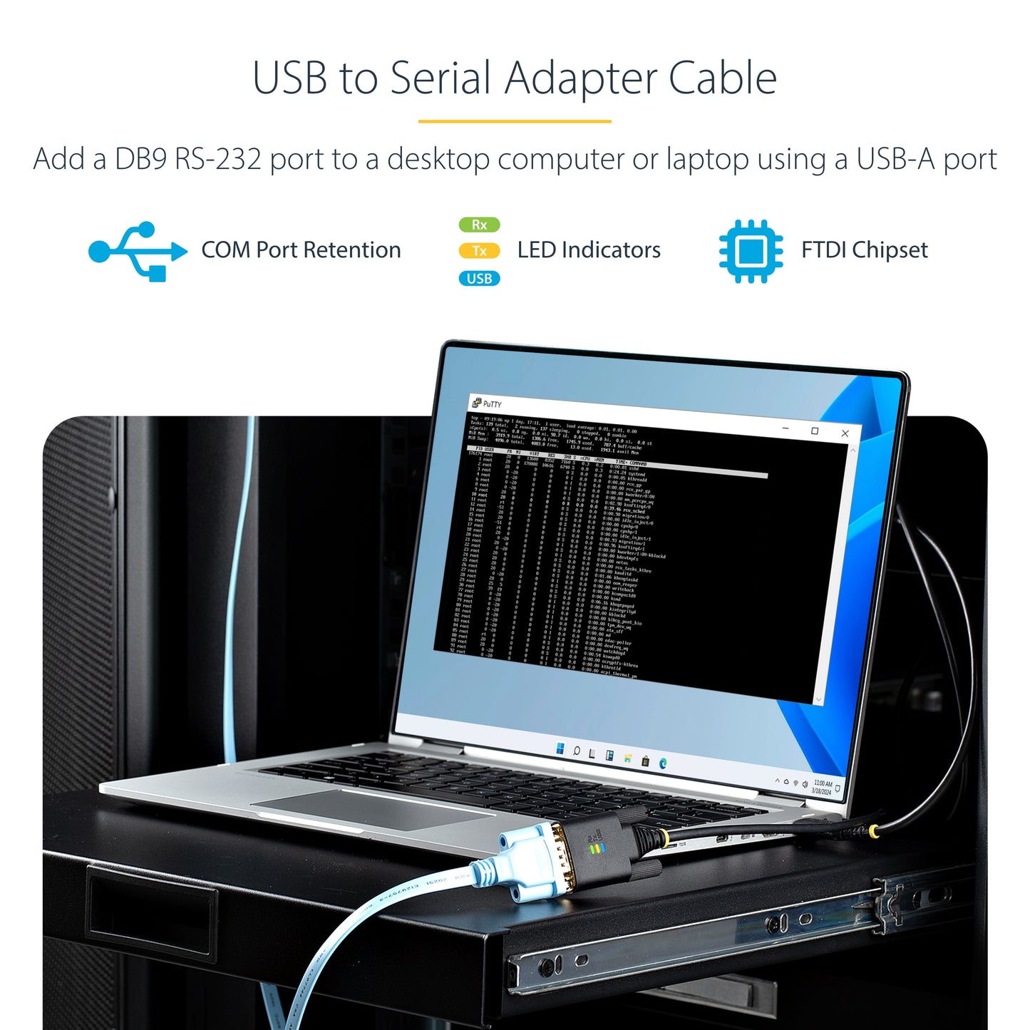 StarTech.com 1P6FFC-USB-SERIAL serial cable Black 78.7" (2 m) USB Type-A DB-9