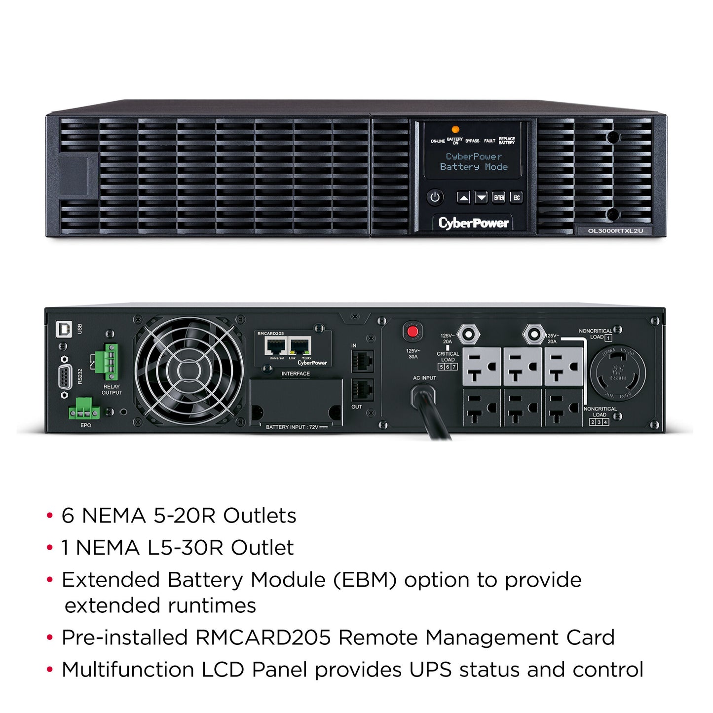 CyberPower OL3000RTXL2UN uninterruptible power supply (UPS) Double-conversion (Online) 3 kVA 2700 W 7 AC outlet(s)