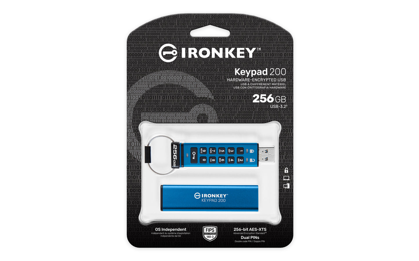 Kingston Technology IronKey Keypad 200 USB flash drive 256 GB USB Type-A 3.2 Gen 1 (3.1 Gen 1) Blue