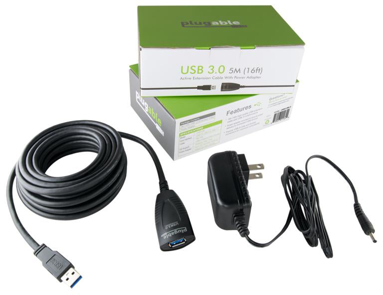 Plugable Technologies USB3-5M-D USB cable USB 3.2 Gen 1 (3.1 Gen 1) 196.9" (5 m) USB A Black