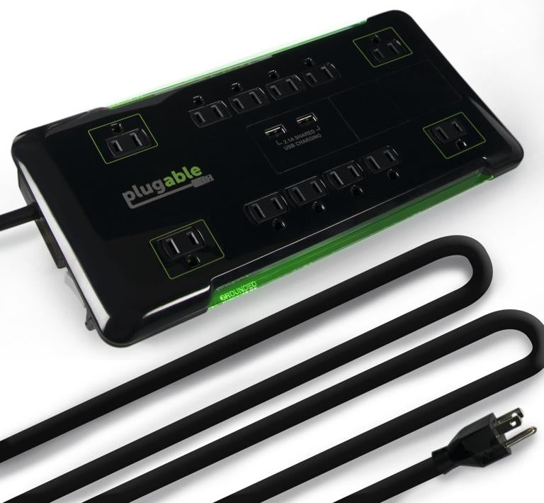 Plugable Technologies PS12-USB25 surge protector Black 12 AC outlet(s) 120 V 300" (7.62 m)