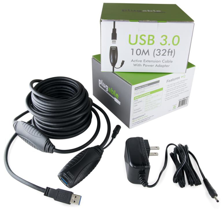 Plugable Technologies USB3-10M-D USB cable USB 3.2 Gen 1 (3.1 Gen 1) 393.7" (10 m) USB A Black
