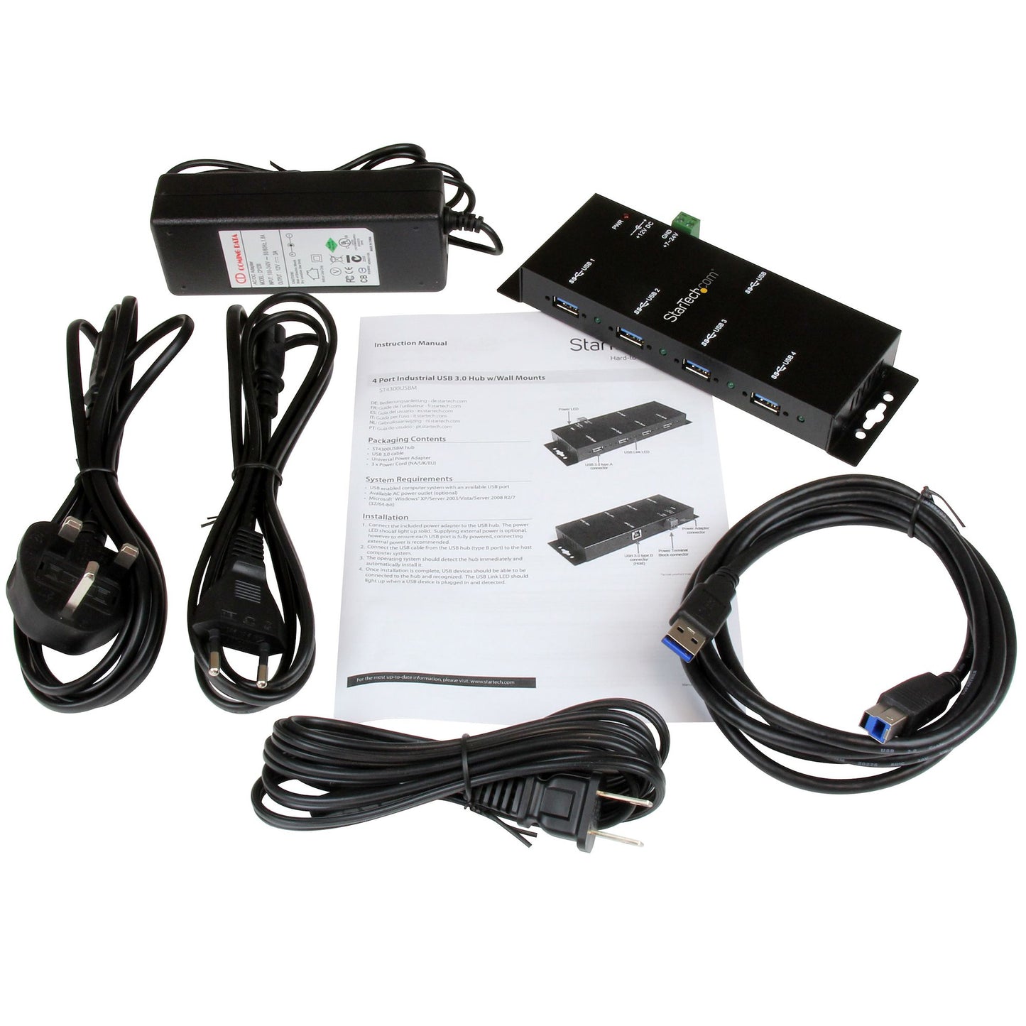 StarTech.com ST4300USBM interface hub USB 3.2 Gen 1 (3.1 Gen 1) Type-B 5000 Mbit/s Black