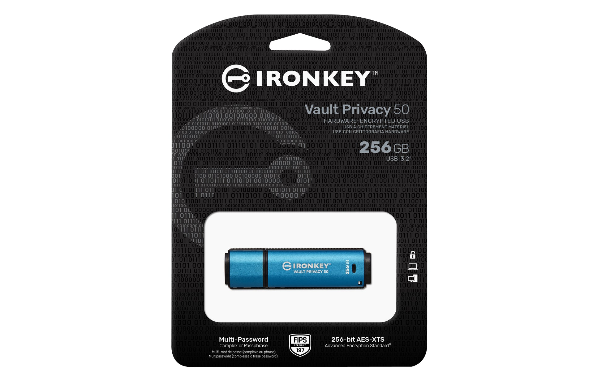 Kingston Technology IronKey Vault Privacy 50 USB flash drive 256 GB USB Type-A 3.2 Gen 1 (3.1 Gen 1) Black, Blue