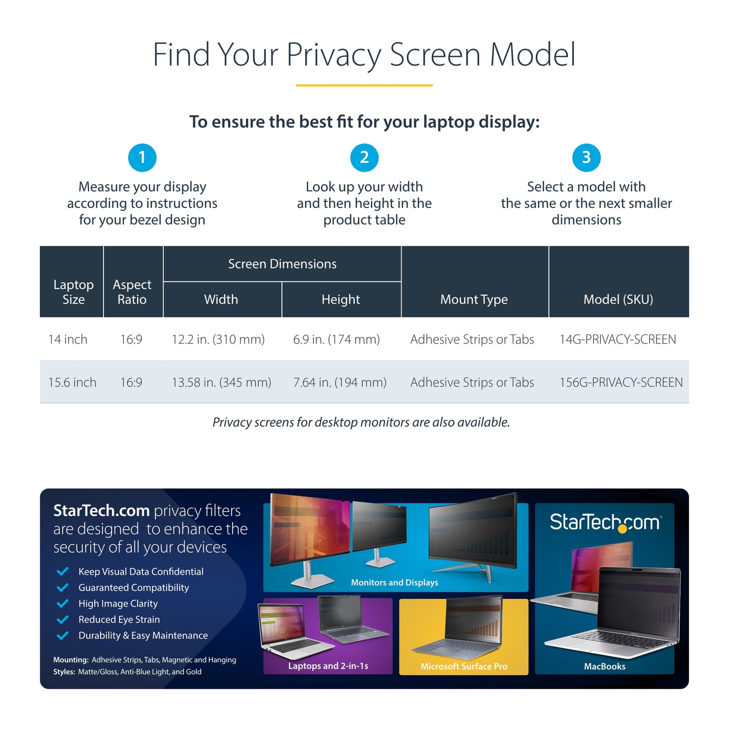 StarTech.com 14G-PRIVACY-SCREEN display privacy filters 14" Laptop Frameless display privacy filter