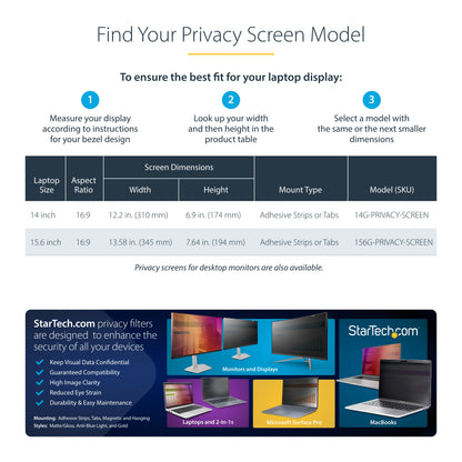 StarTech.com 14G-PRIVACY-SCREEN display privacy filters 14" Laptop Frameless display privacy filter