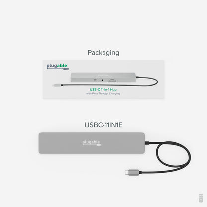 Plugable Technologies USBC-11IN1E laptop dock/port replicator Wired USB 3.2 Gen 1 (3.1 Gen 1) Type-C Silver