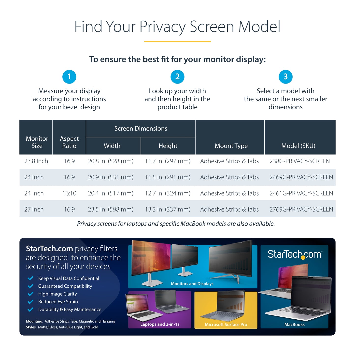 StarTech.com 2461G-PRIVACY-SCREEN display privacy filters 24" Monitor Frameless display privacy filter