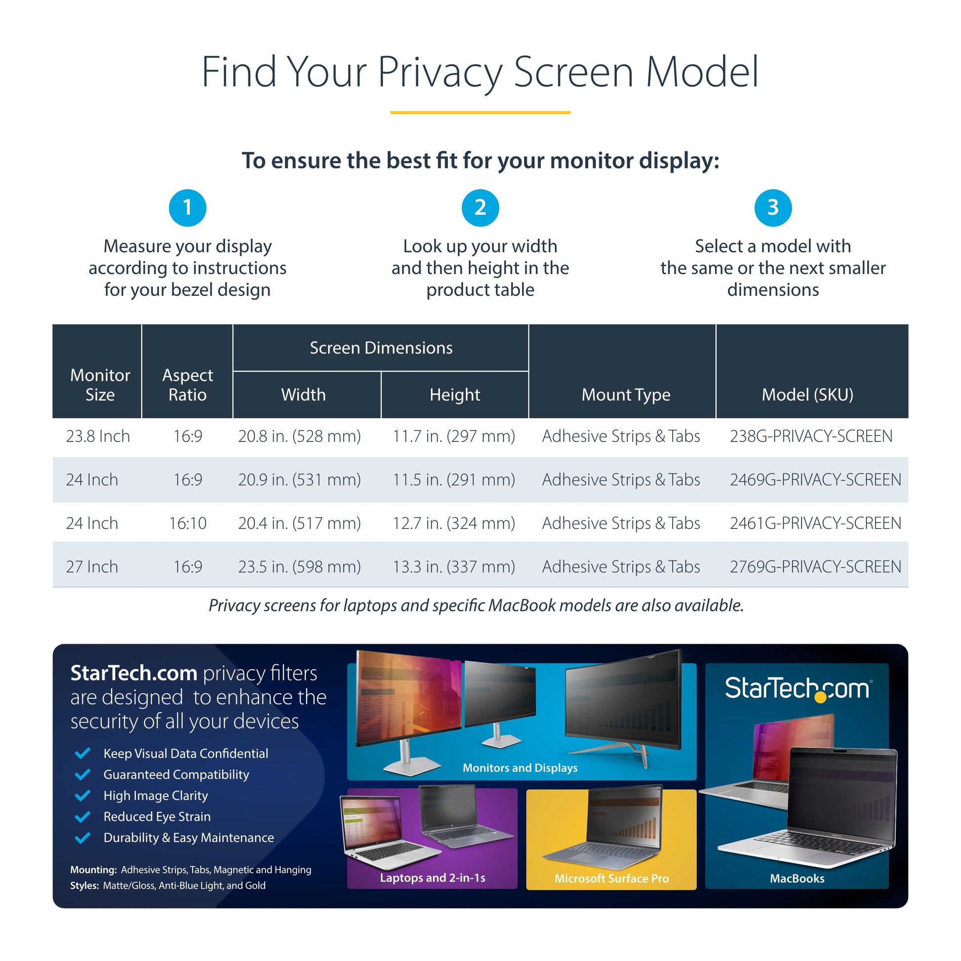 StarTech.com 2461G-PRIVACY-SCREEN display privacy filters 24" Monitor Frameless display privacy filter