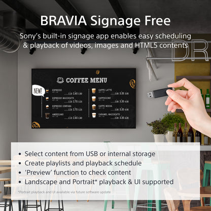 Sony FW-65EZ20L signage display Digital signage flat panel 65" LCD Wi-Fi 350 cd/m² 4K Ultra HD Black Android 16/7