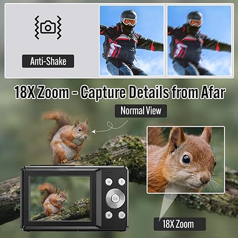 4K Dual Screen Digital Camera 48MP with 18X Zoom, 32 GB SD Card