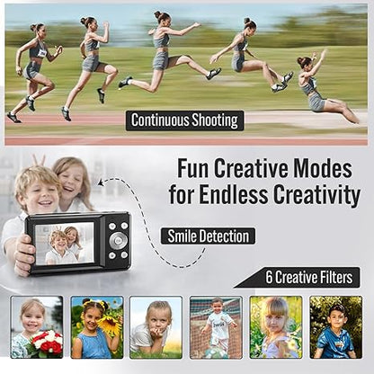 4K Dual Screen Digital Camera 48MP with 18X Zoom, 32 GB SD Card