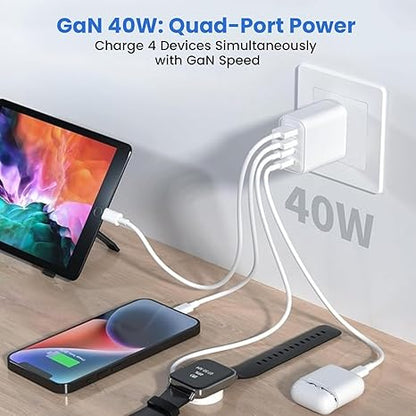 4USB Ports Gan 40W Foldable Charger 2 Pack