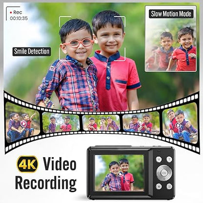 4K Dual Screen Digital Camera 48MP with 18X Zoom, 32 GB SD Card