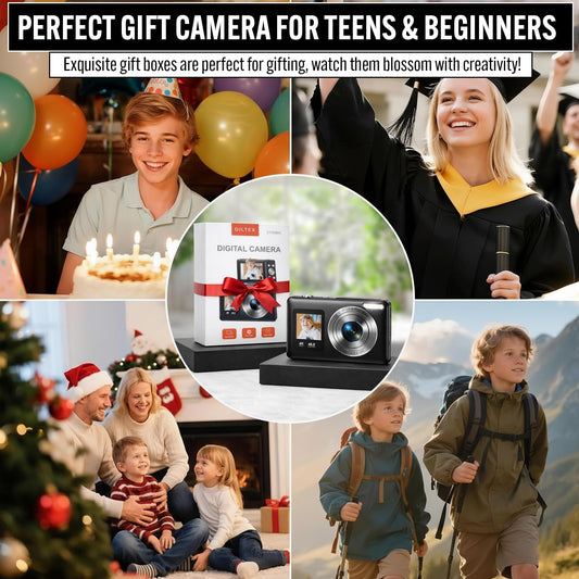 4K Dual Screen Digital Camera 48MP with 18X Zoom, 32 GB SD Card