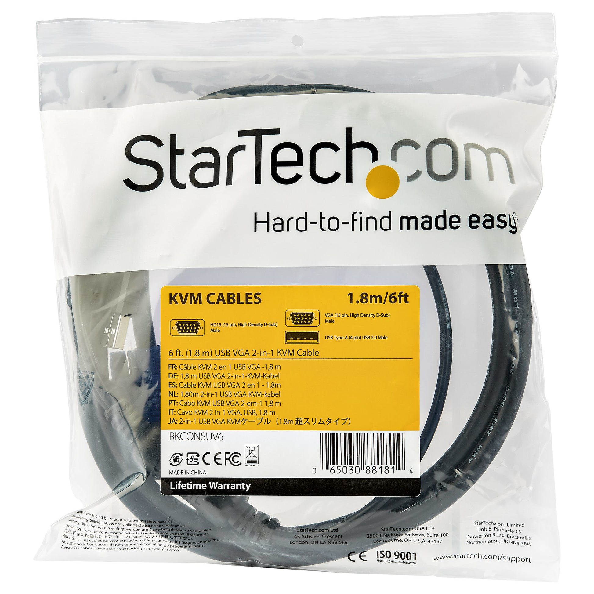 StarTech.com RKCONSUV6 KVM cable Black 70.9" (1.8 m)