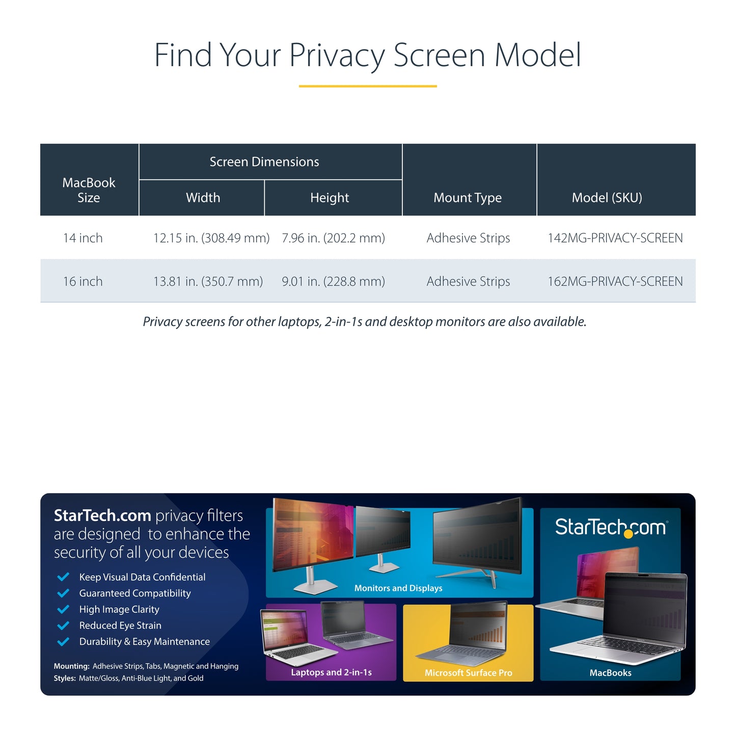 StarTech.com 162MG-PRIVACY-SCREEN display privacy filters 16" Monitor/Laptop Frameless display privacy filter