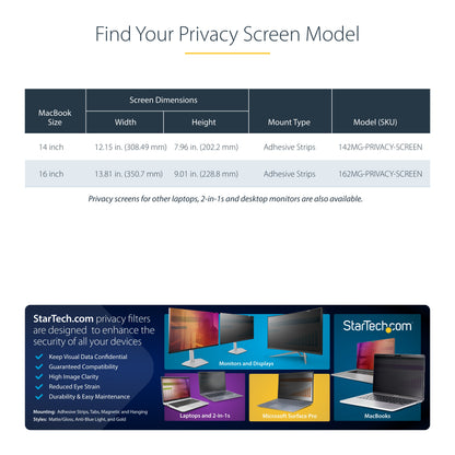 StarTech.com 162MG-PRIVACY-SCREEN display privacy filters 16" Monitor/Laptop Frameless display privacy filter