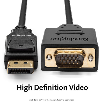 Kensington DisplayPort 1.2 (M) to VGA (M) Passive Unidirectional Cable, 6ft