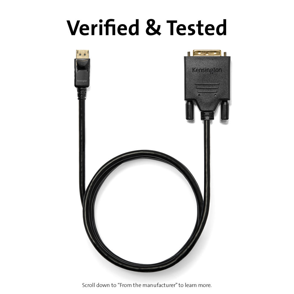 Kensington DisplayPort 1.1 (M) to DVI-D (M) Passive Unidirectional Cable, 6ft